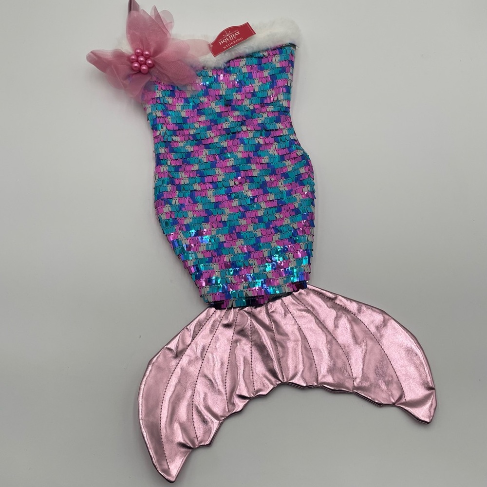 Christmas Stocking Mermaid Tail Sequined Pink Blue Bling Theme Party Favor